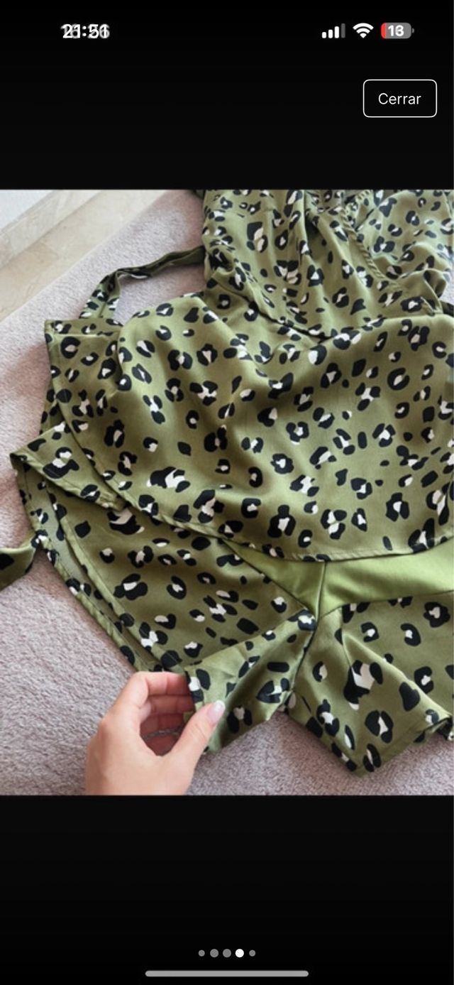 Vestito corto stampato leopardo verde oliva