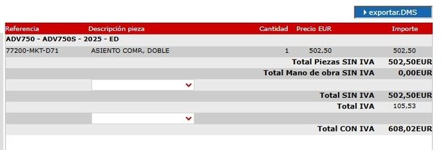 Asiento Honda XADV 750 (2025)