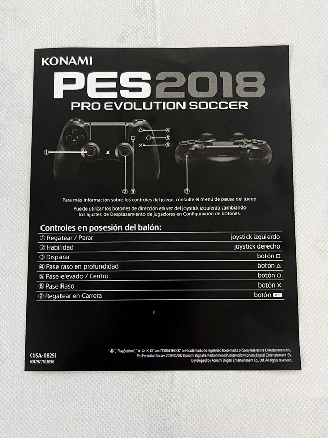 Manuale PES 2018 PS4 - Konami