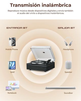 NUEVO Tocadiscos Vintage Bluetooth