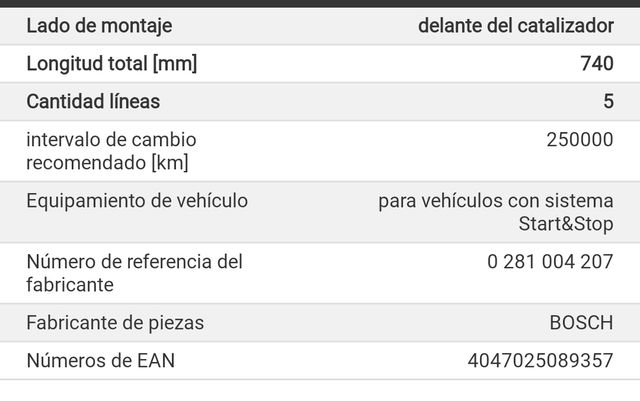 Sonda Lambda Bosch Mercedes Nueva