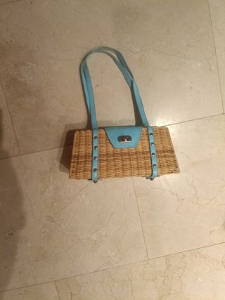 Bolso mimbre turquesa
