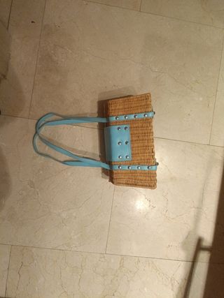 Bolso mimbre turquesa