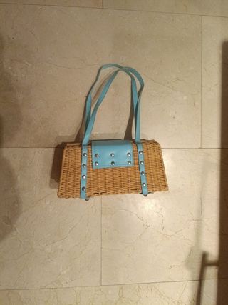 Bolso mimbre turquesa