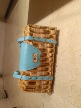 Bolso mimbre turquesa
