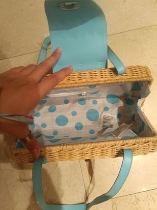 Bolso mimbre turquesa