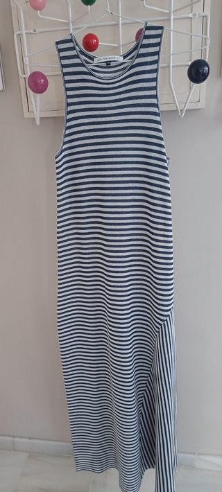 Vestido rayas midi blanco-azul