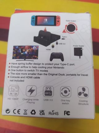 Switch dock. Base carga portátil Nintendo Switch