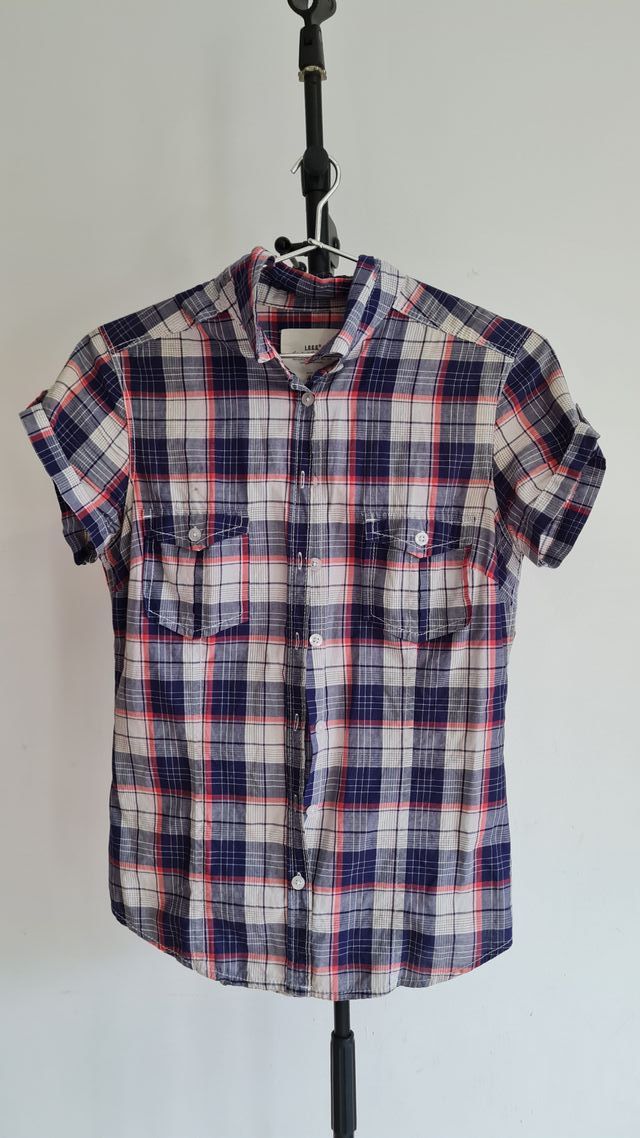 Camisa cuadros azul-rojo manga corta