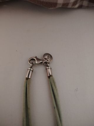 Gargantilla plata 925 y 4 cordones de piel verdes