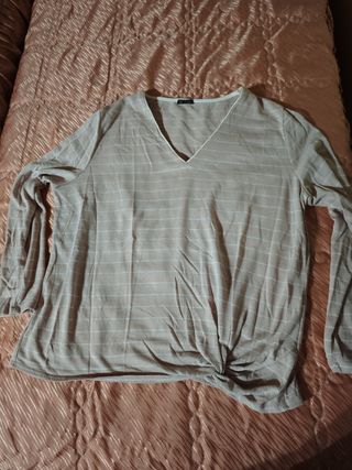 Jersey beige rayas y remates en raso