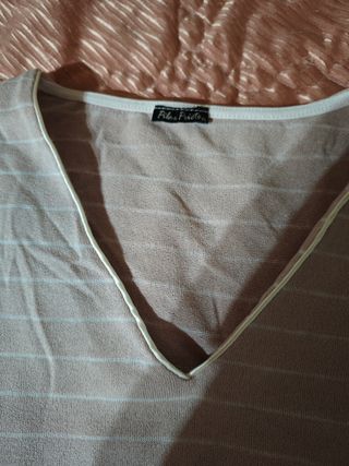 Jersey beige rayas y remates en raso