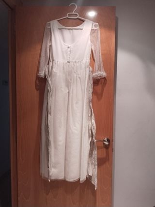 Vestido ceremonia niña blanco roto con lazo beige