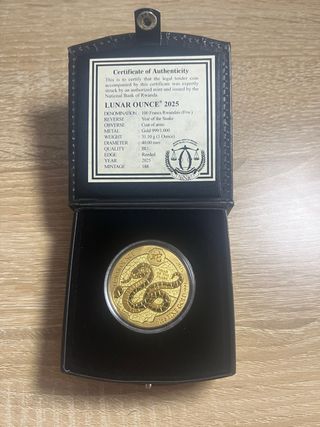 Moneda Oro Ruanda 2025 Serpiente 1oz