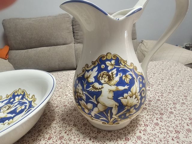 Jarra y palangana porcelana azul y blanca