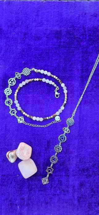 Collar y pulsera chakras plateado chakras 