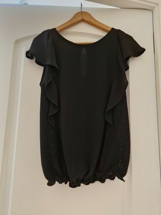Blusa negra crepe y punto