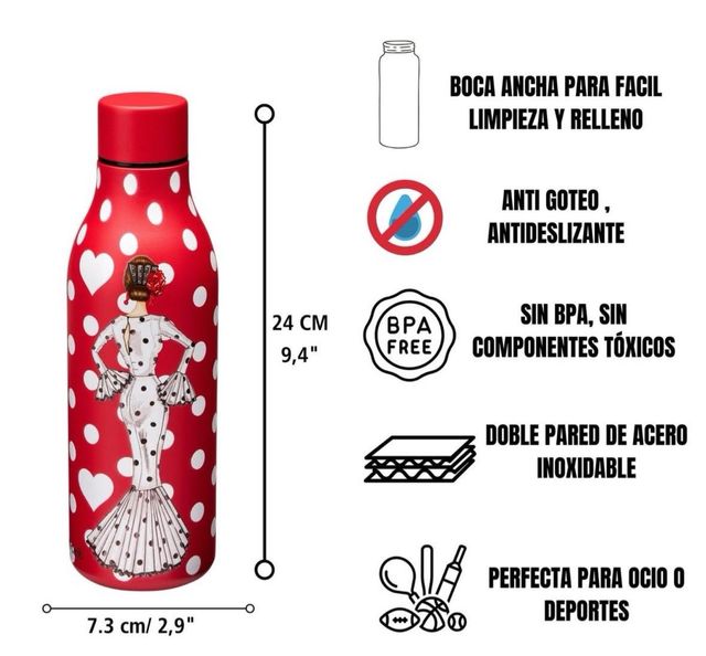Botella flamenca Illustrarte - roja y negra