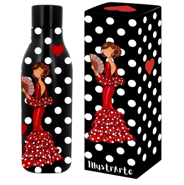 Botella flamenca Illustrarte - roja y negra