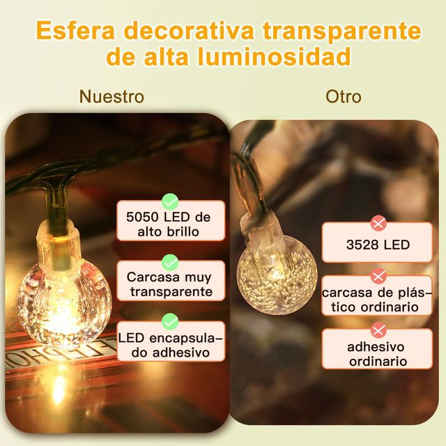 Luces solares LED - 10m - esferas cristal