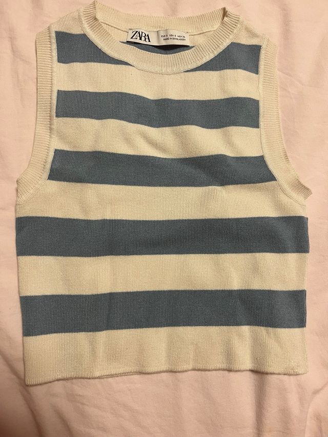 Top Zara rayas azul beige T-S