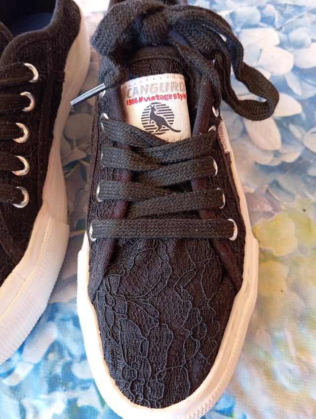 Scarpe Canguro nere in pizzo