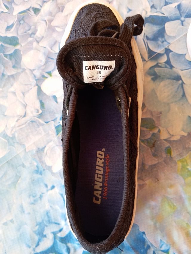 Scarpe Canguro nere in pizzo