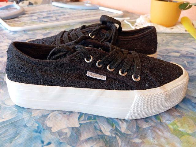 Scarpe Canguro nere in pizzo