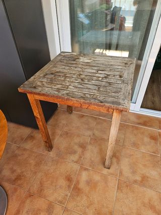 Mesa y 2 sillas teca exterior - restaurar