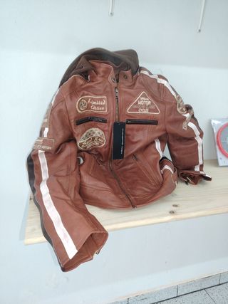 Chaqueta moto cuero marrón talla S DAMA