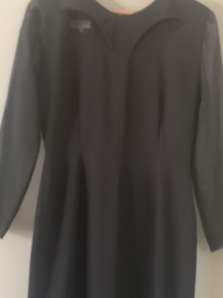 Vestido negro fiesta crepe tul. 

