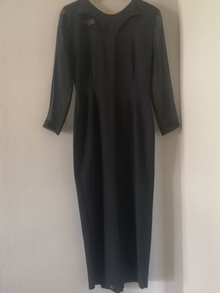 Vestido negro fiesta crepe tul. 

