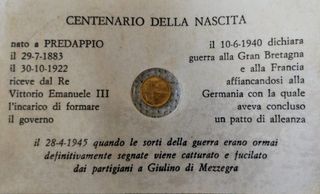 Novità!! 2 Monete Oro-Argento Benito Mussolini 