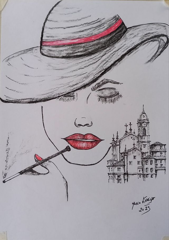 Desenho original a carvão - Mulher charmosa