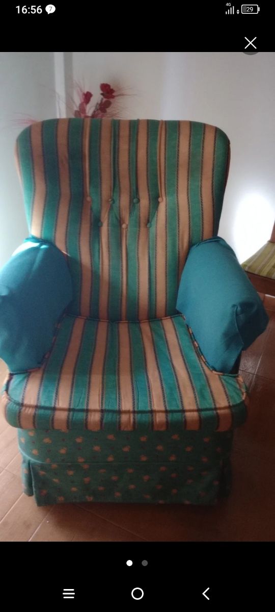 Sillón giratorio tela beige-teal