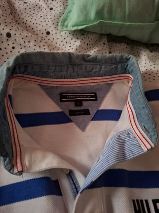 Polo Tommy Hilfiger L - Azul/Blanco
