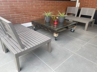 Mesa y 4 sillas jardín - Gris