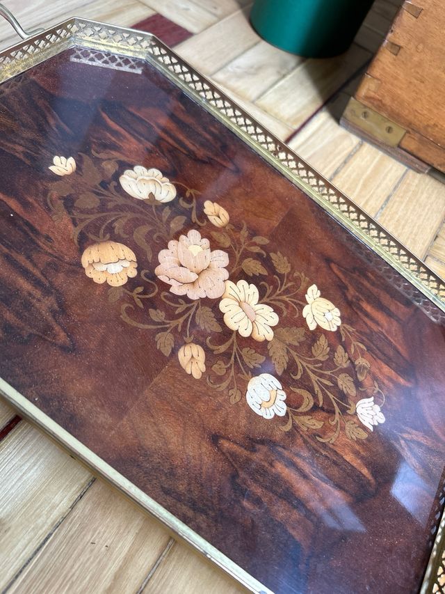 Bandeja vintage marquetería italiana calidad