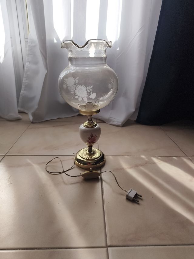 Lampara Vintage de cristal y porcelana