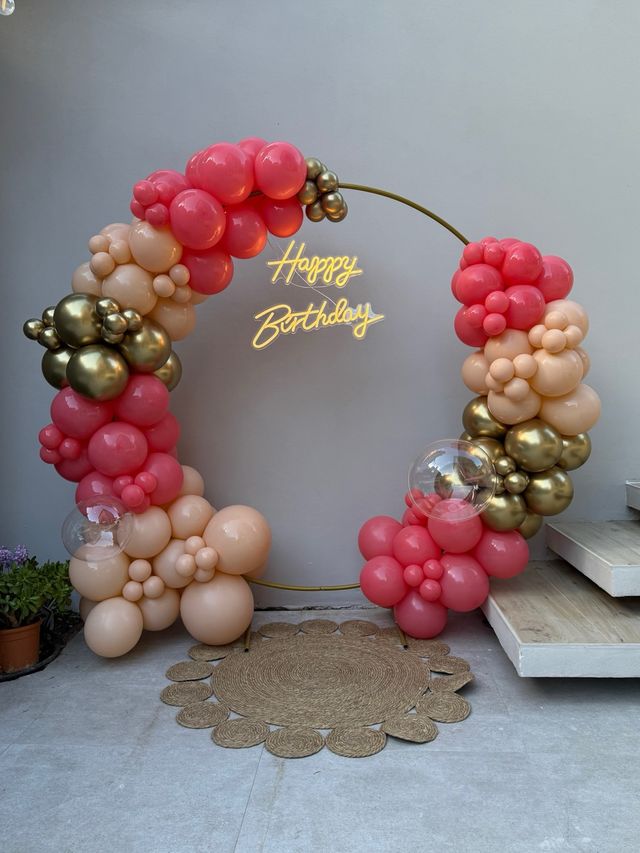 Arco Globos Dorado Rosa - Decoración Fiestas