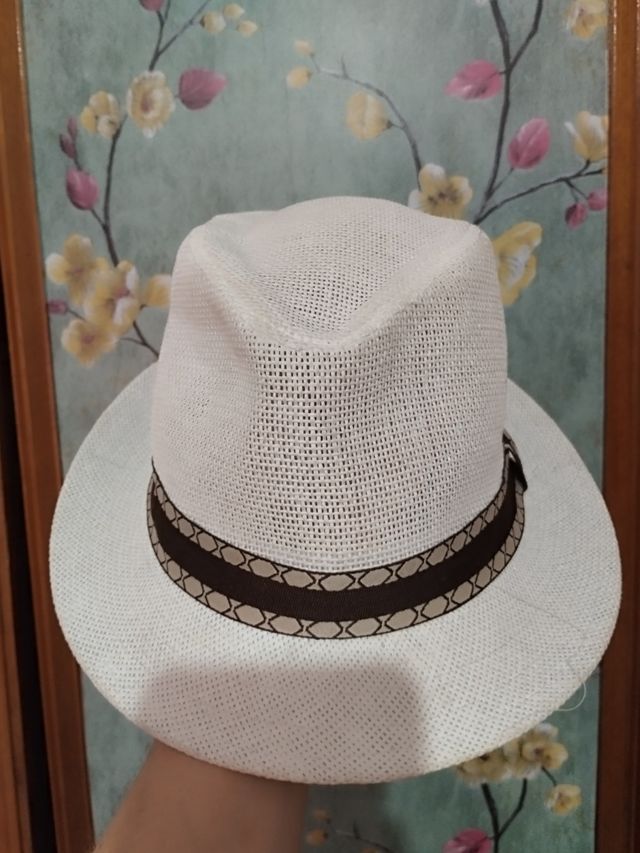 Sombrero verano unisex M blanco-marrón