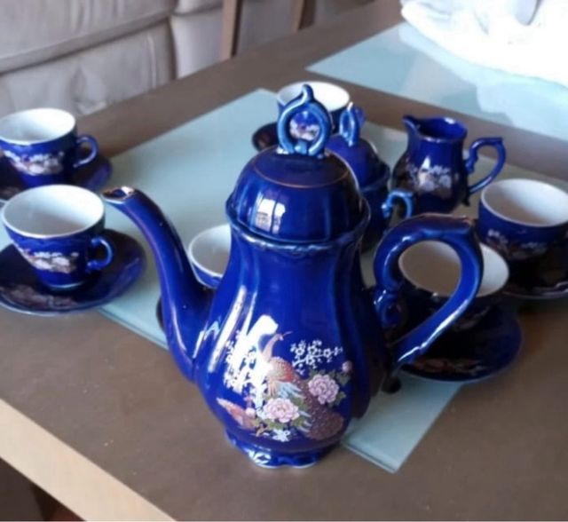 Juego té porcelana azul - 9 Piezas