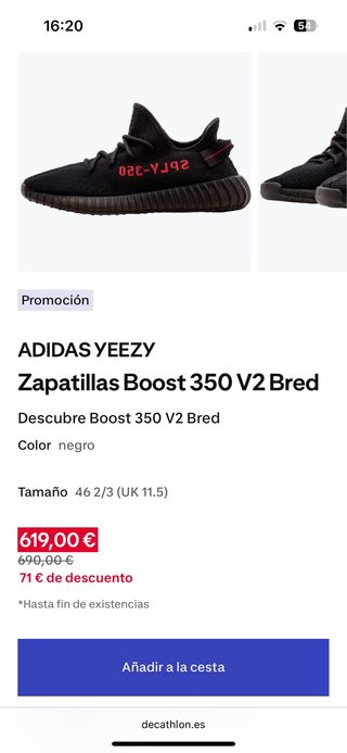 Adidas Yeezy Boost 350 V2 Negras - Talla 44