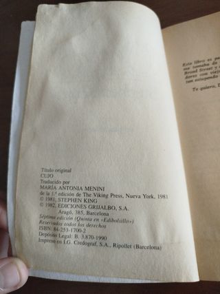 Libro cujo Stephen King años 1982 
