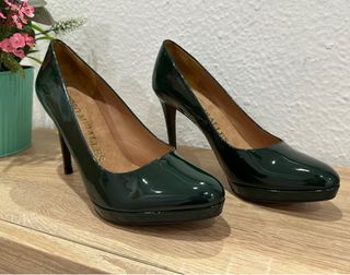 Zapatos de tacon - charol verde oscuro - Talla 40