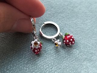 Pendientes de aro fresas plata de ley 