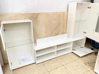 MUEBLE DE TV BLANCO VARIOS MODULOS Y CRISTAL NUEVO