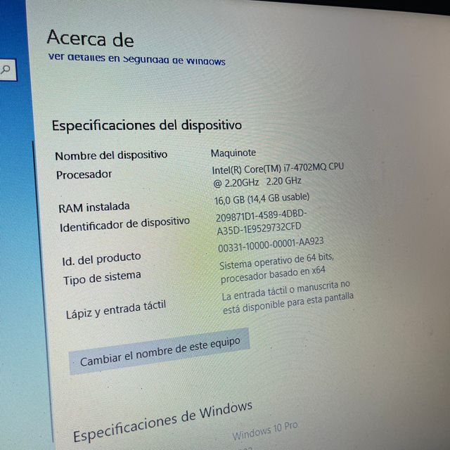 Portátil HP i7 / 16GB RAM / NVIDIA 4GB