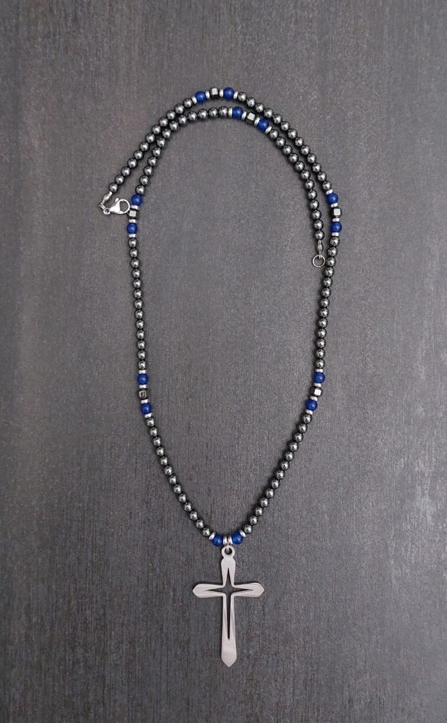 Collana uomo croce acciaio 57cm