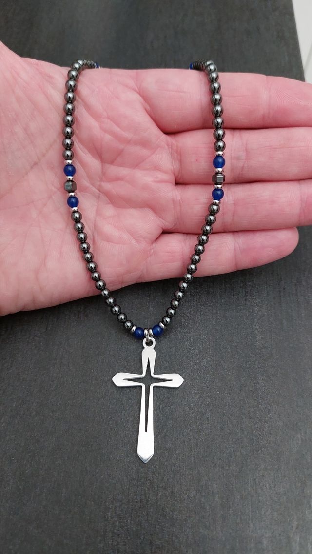 Collana uomo croce acciaio 57cm